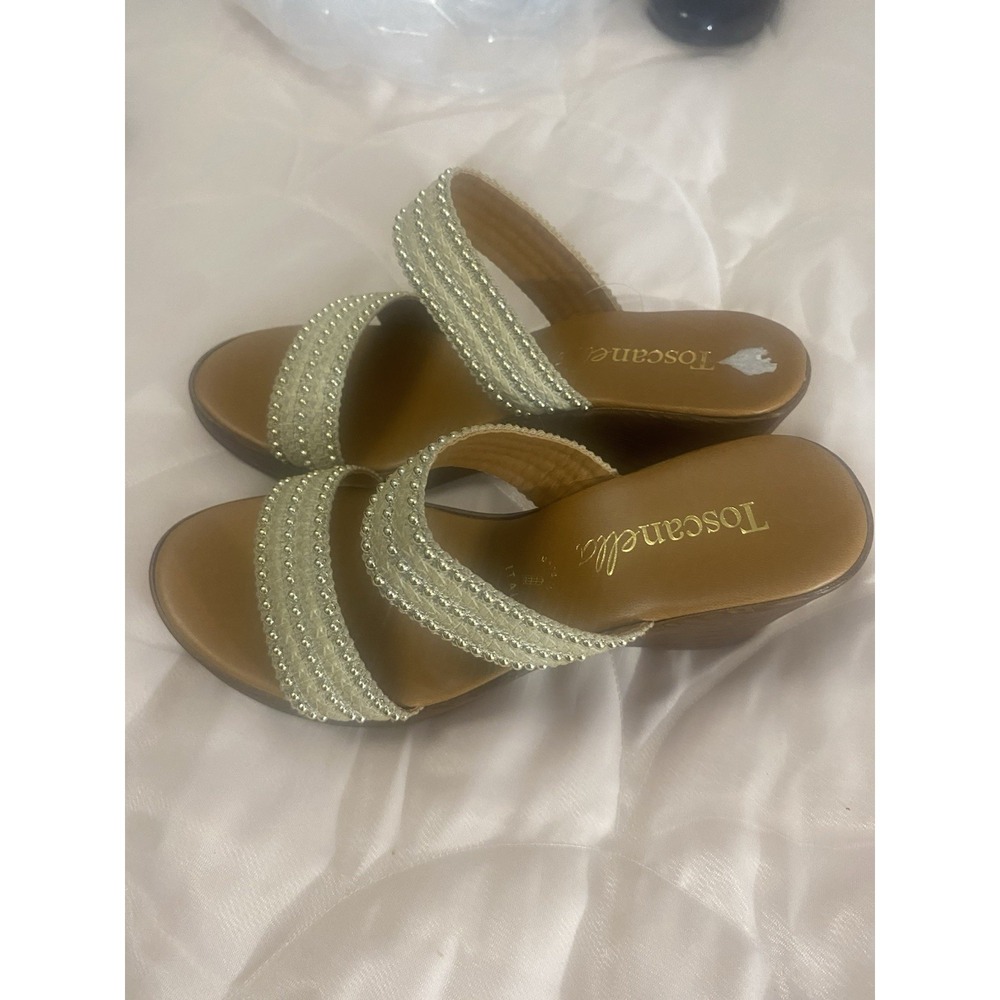 Toscanella Italy Wedge Sandals Slip On Women's Sz‎ 8 Open Toe Studded Shoes